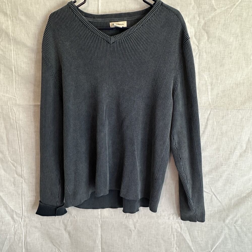 Ruff Hewn‎ Mens XL Ribbed V Neck Sweater Gray 100% Cotton Long Sleeve Casual